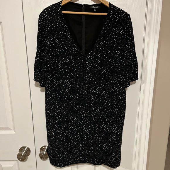 Madewell Polka Dot Shift Ruffle Sleeve Vneck Lined Dress Sz 12 - Picture 10 of 10